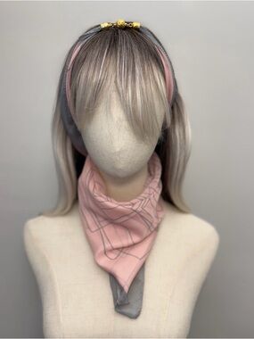 Blush Pink Square Scarf Gray Border Abstract Print Magnetic Corners 23”